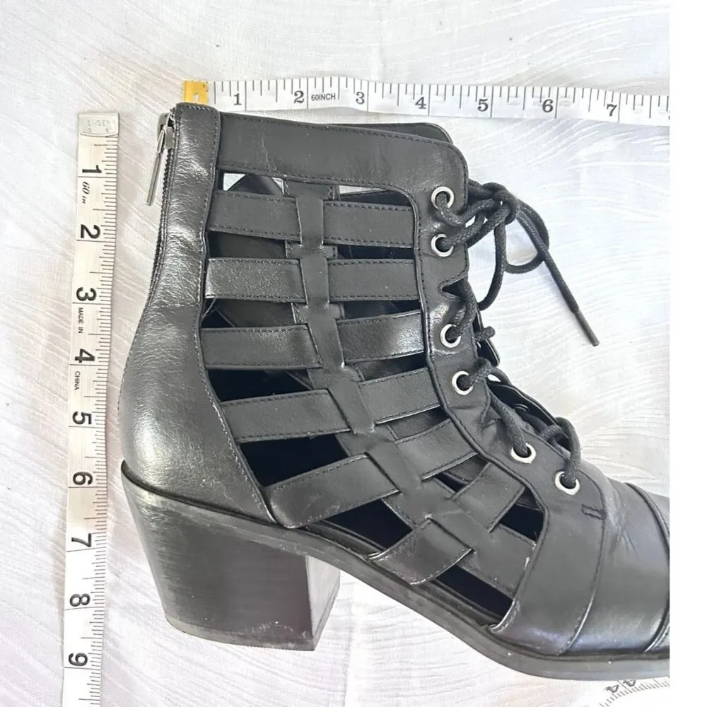 TREASURE & BOND Black Leather Woven Cutout Lace-up Ankle Boots - Size 8 - Picture 8 of 8